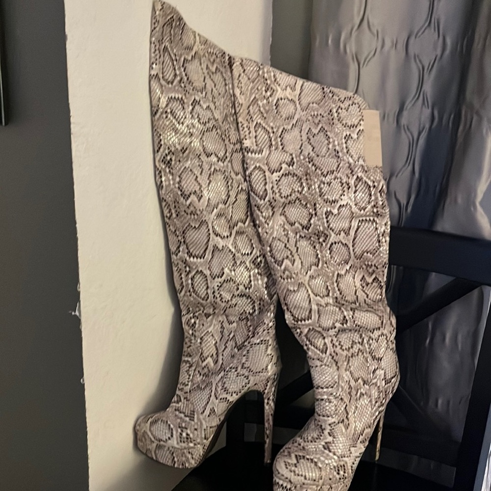Sexy snake print 5inch knee high boots